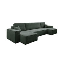 WOHNLANDSCHAFT Hugo U-Form Cordstoff mit Schlaffunktion und Bettkasten - Grün, Textil (312/83/142cm) - VENASI MÖBEL