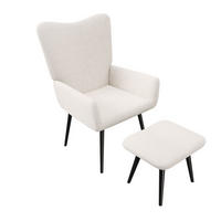 OHRENSESSEL Odense mit Hocker Bouclé Beige - Beige, Textil (68/95.1/73cm) - Juskys