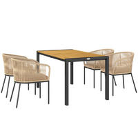 GARTENMÖBEL-SET DE-06739 5-teiliges, 4 Stühle & Tisch, waschbare Kissen Khaki - Taupe/Naturfarben, Holz/Kunststoff - ComfortXL