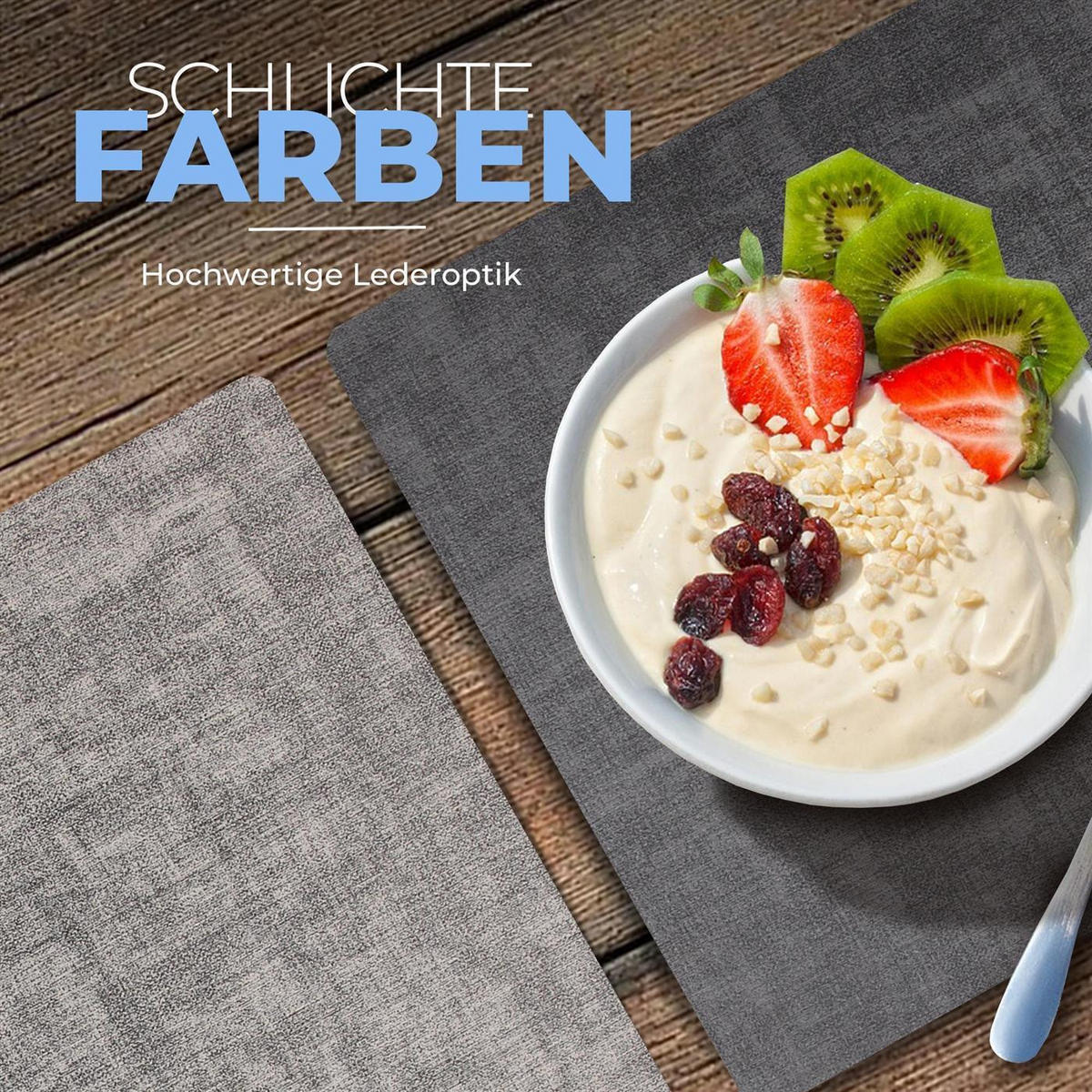 PLATZSET Lederimitat Grau/Dunkelgrau (Struktur) 4er Set - Grau, Kunststoff (33/46cm) - Bestlivings