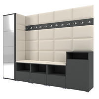 GARDEROBE NELA XI 250 cm (Modulare Flurmöbel Graphit mit Spiegel & Sitzpolster Creme 01 Großes Set) - Silberfarben/Creme, Holz/Holzwerkstoff (250/187/40cm) - Ravio