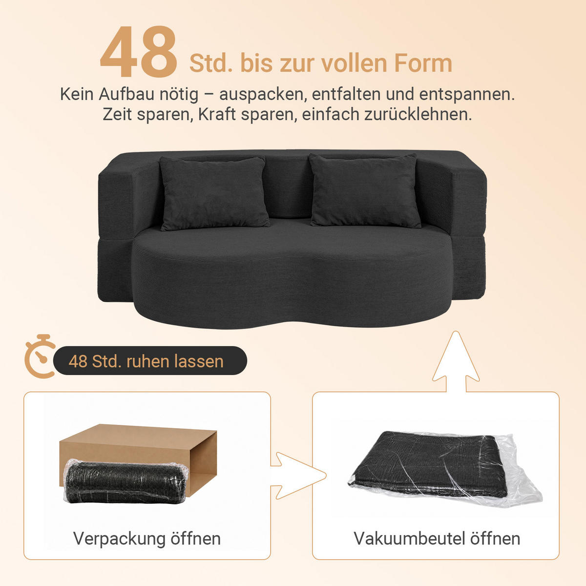 SOFA ausziehbar mit Kordstoffbezug FST101-SCH - Schwarz, Textil/Metall (177/32/107cm) - SoBuy