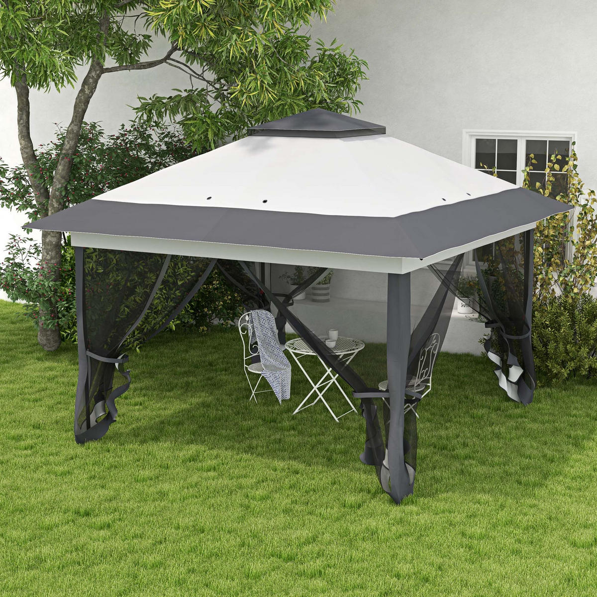 PAVILLON DE-13982 Pop-up, 4 Moskitonetze Grau - Grau, Metall (364/298/364cm) - ComfortXL
