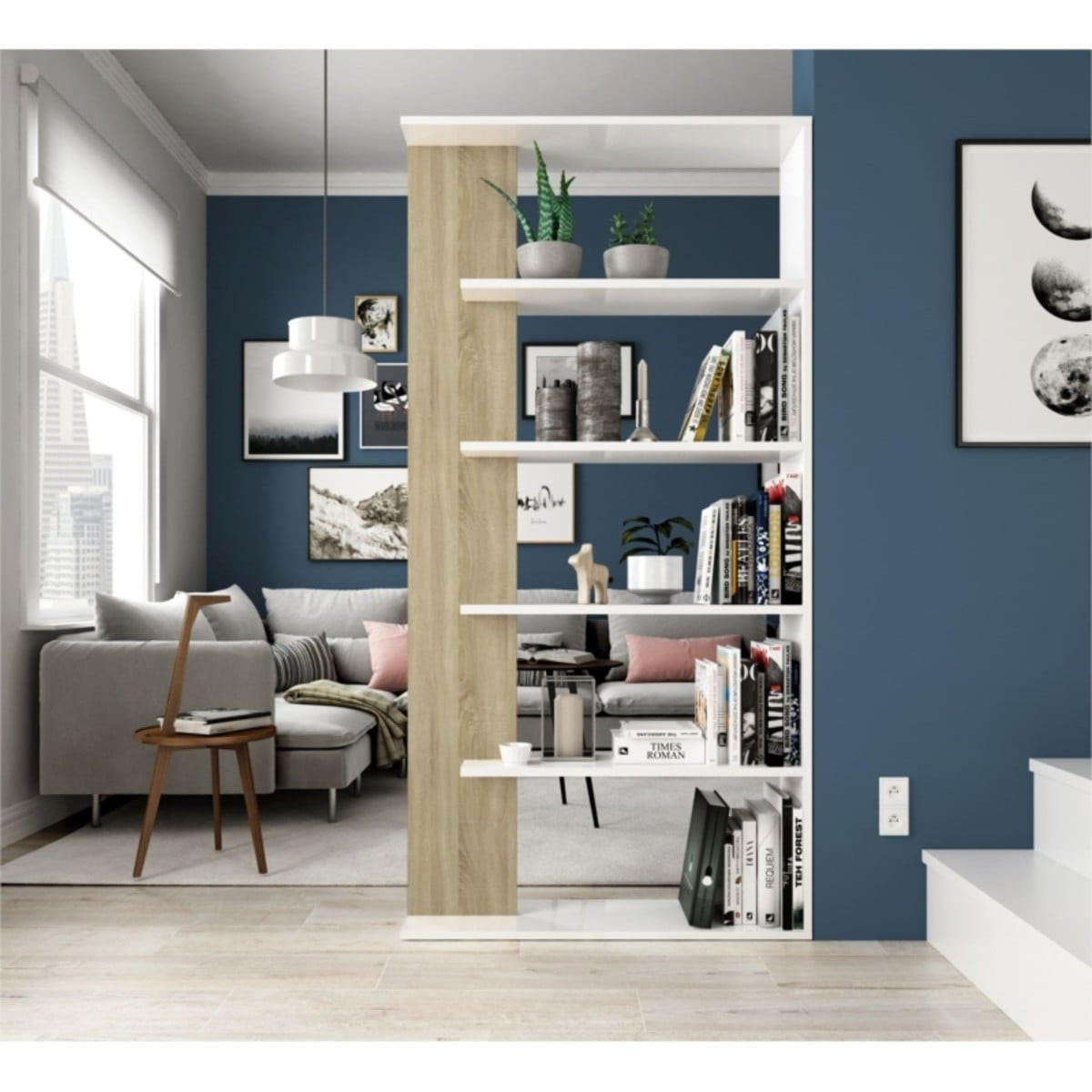 BÜCHERREGAL Raumteiler 4 Böden Alida - H180 cm - Weiß, Holzwerkstoff (25/180/90cm) - Calicosy