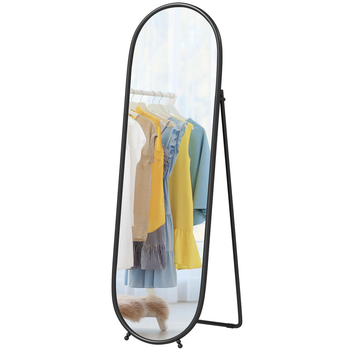 STANDSPIEGEL DE-17944 ovale Form mit schwarzem Metallrahmen Schwarz - Schwarz, Glas (40/160/4cm) - ComfortXL