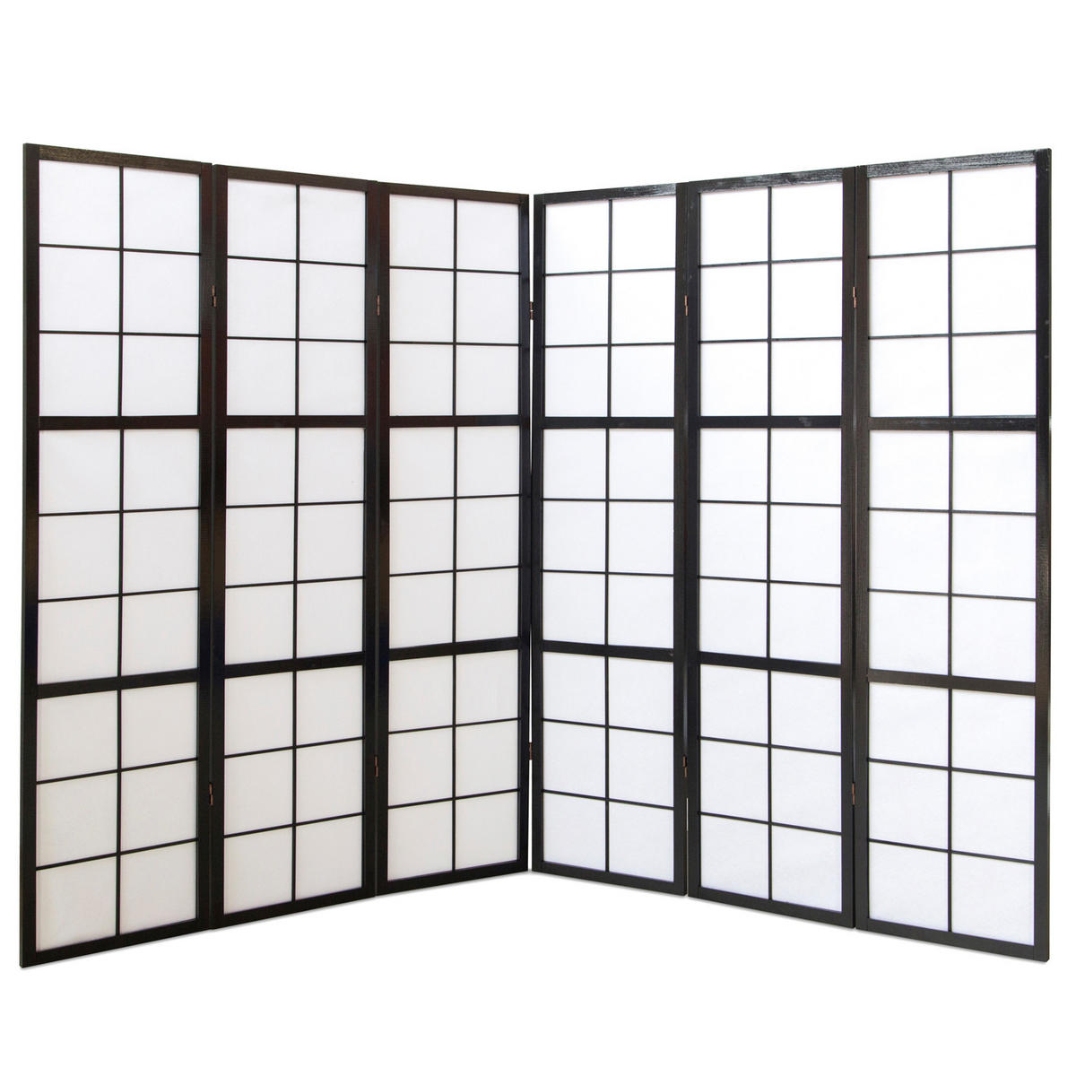 PARAVENT 6-tlg. 264/175 cm Schwarz Shoji - Schwarz, Holz (264/175/2cm) - Homestyle4u