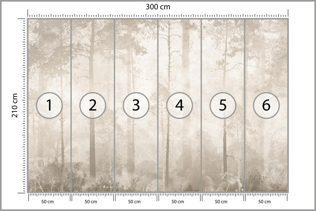 FOTOTAPETE für Wohnzimmer Nebliger Wald Vintage Bäume 300x210 - Beige/Braun, Papier (300/210cm) - Muralo