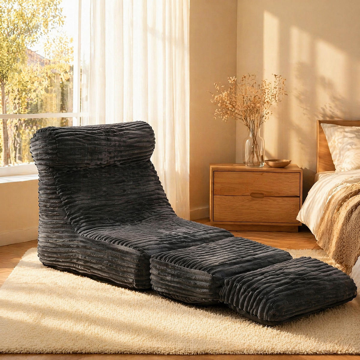 SCHLAFSESSEL 2-in-1 Black Flannelette - Schwarz, Kunststoff (83/83/83cm) - Beauniv