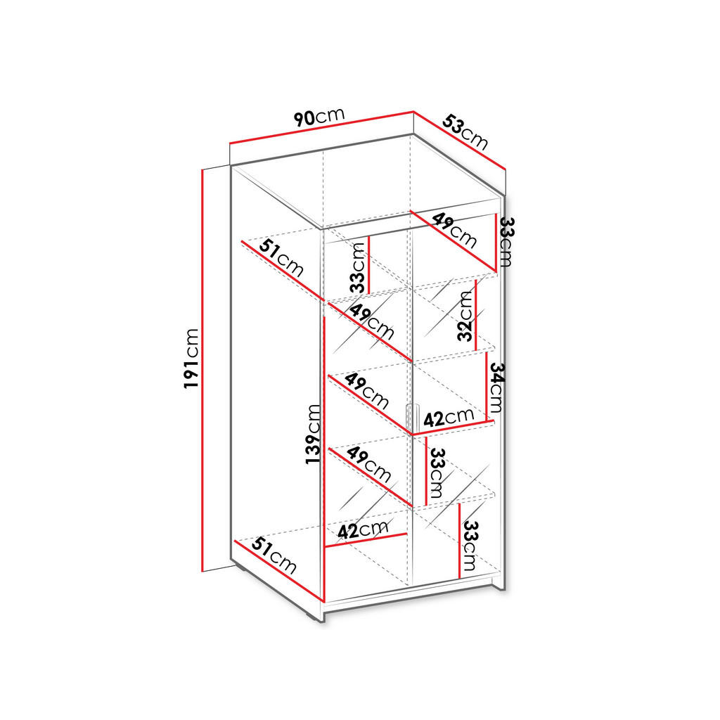 Thumbnail - Mirjan24 Kleiderschrank, Weiß, Holzwerkstoff, Rechteckig, 90x191x53 cm, Schlafzimmer, Kleiderschränke