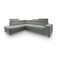 ECKSOFA ALVORO L-S Hellgrau Velours-Stoff mit Schlaffunktion - Hellgrau, Holz (253/190cm) - MASSENO