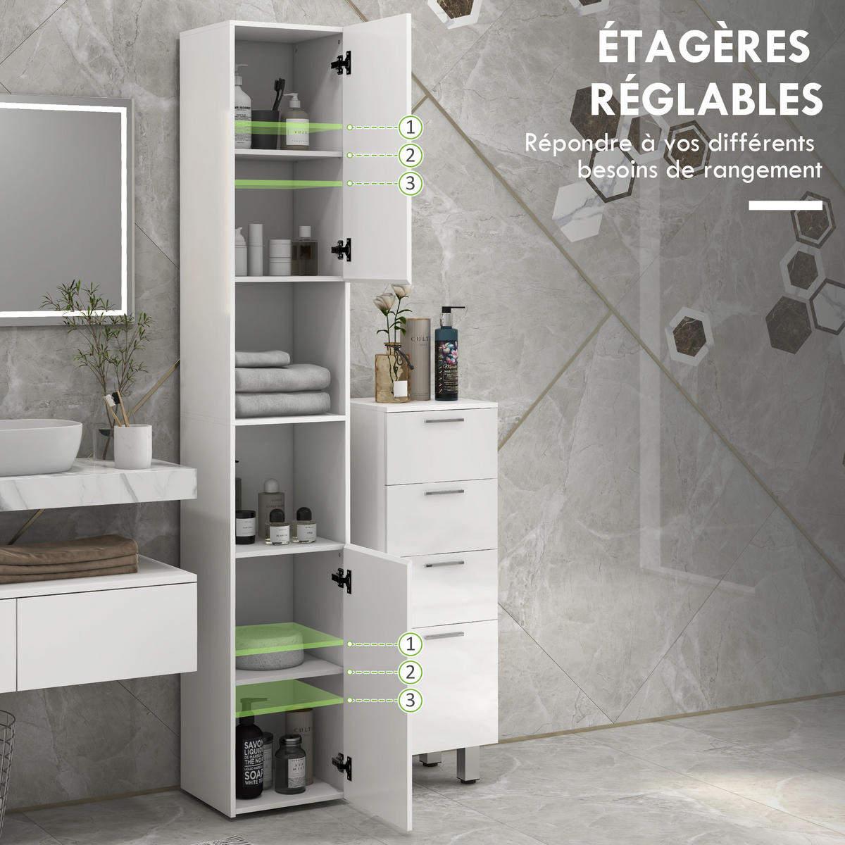 HOCHSCHRANK DE-12391 30/30/182 cm Weiß - Weiß, Holzwerkstoff (30/181.5/30cm) - ComfortXL