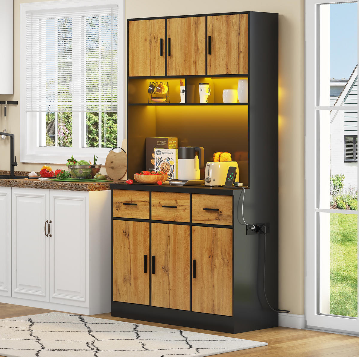 BUFFET 100/180/40 cm Schwarz/Natur aus MDF mit LED-Beleuchtung - Schwarz, Holzwerkstoff (40/180/100cm) - OKMYHOME
