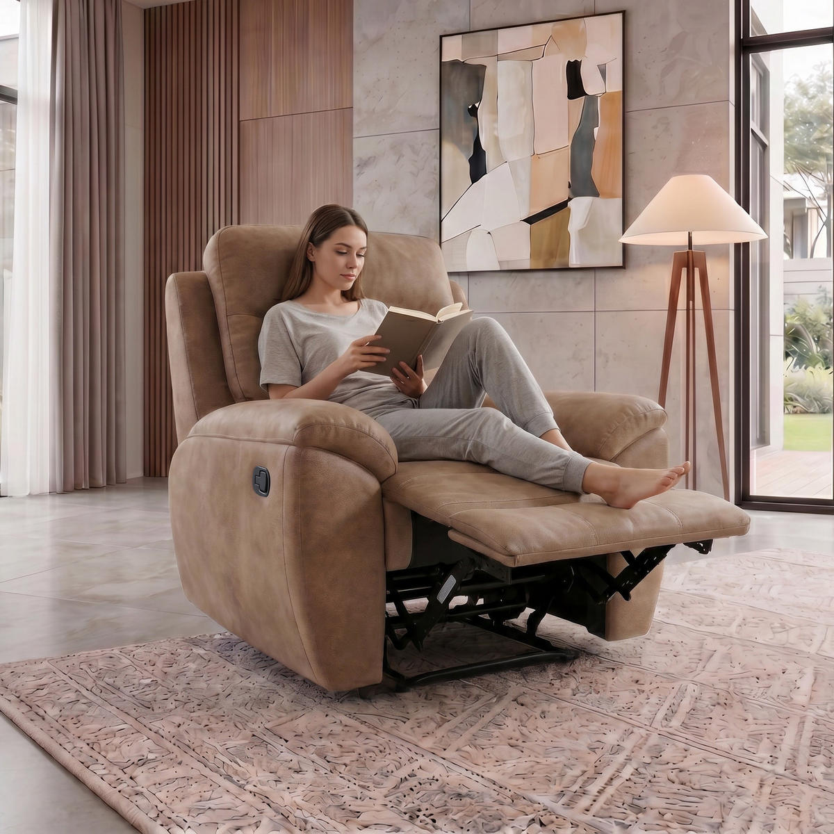 RELAXSESSEL Dolce, Fernsehsessel mit Relaxfunktion, 98 cm, Sandfarben, Velours - Braun, Textil (98/106/100cm) - Beautysofa