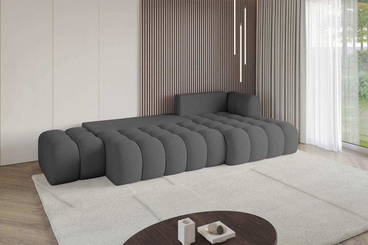 ECKSOFA mit Schlaffunktion Ottomane RECHTS OLEA-L2 321x164x75 Grau Bouclé - Schwarz/Grau, Holzwerkstoff/Kunststoff (164/321cm) - ALTDECOR