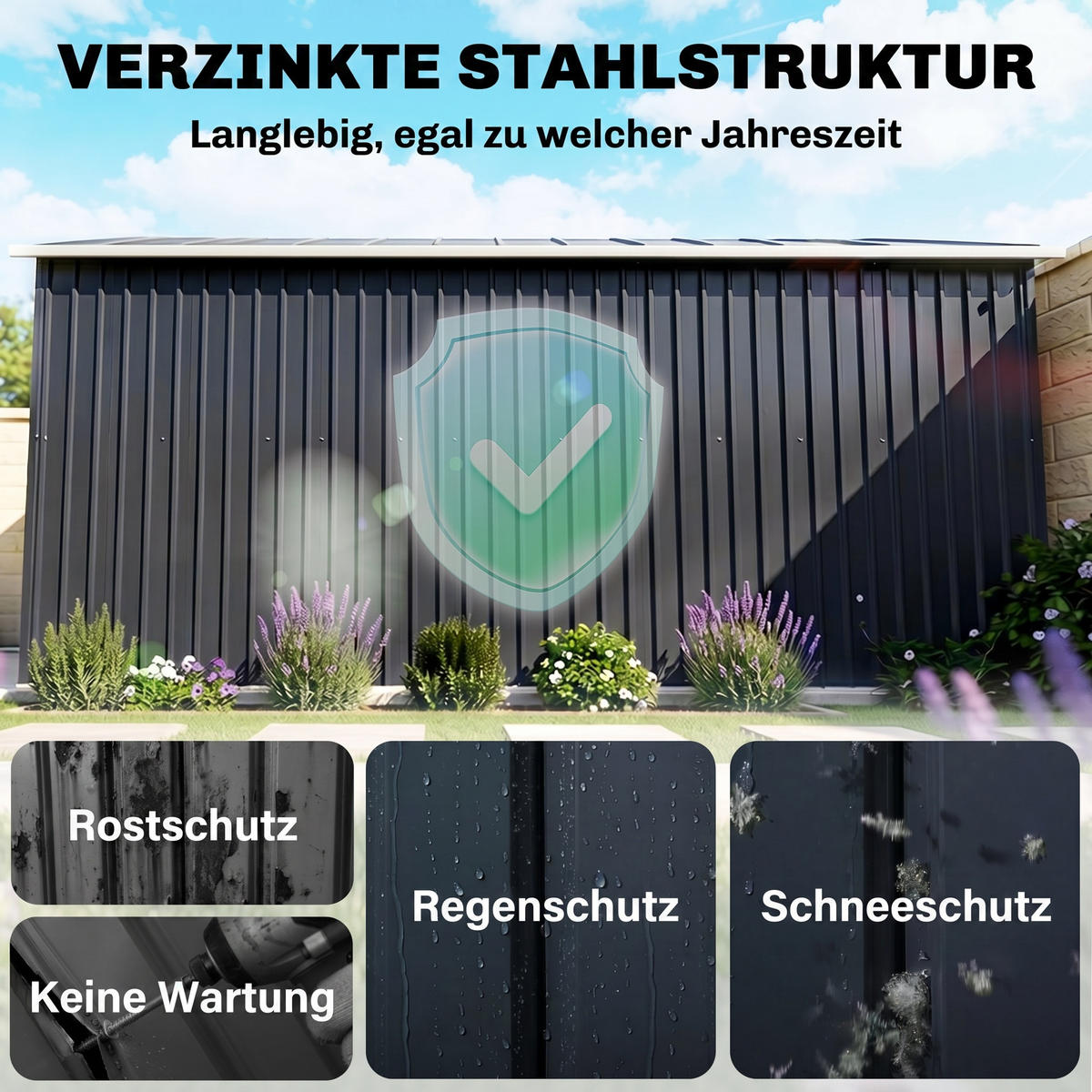 GERÄTESCHUPPEN DE-08085 mit Schiebetüren & Belüftungsfenstern Kohlegrau - Dunkelgrau, Metall (386/200/340cm) - ComfortXL