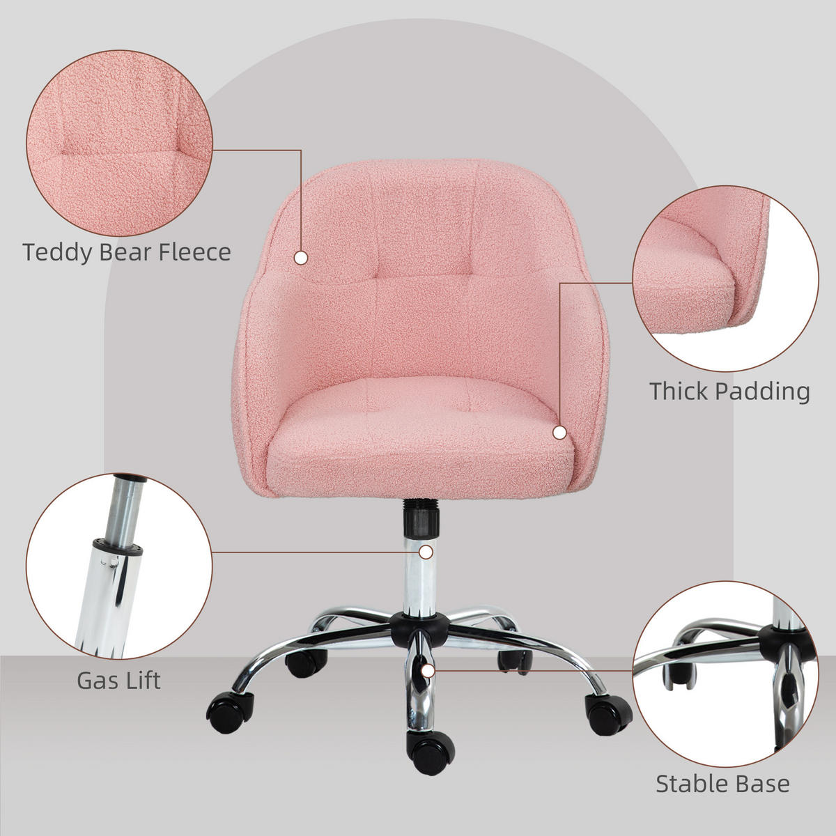 BÜROSTUHL Polyester Kunstleder Rosa - Rosa, Kunststoff (61/86/56cm) - HOMCOM