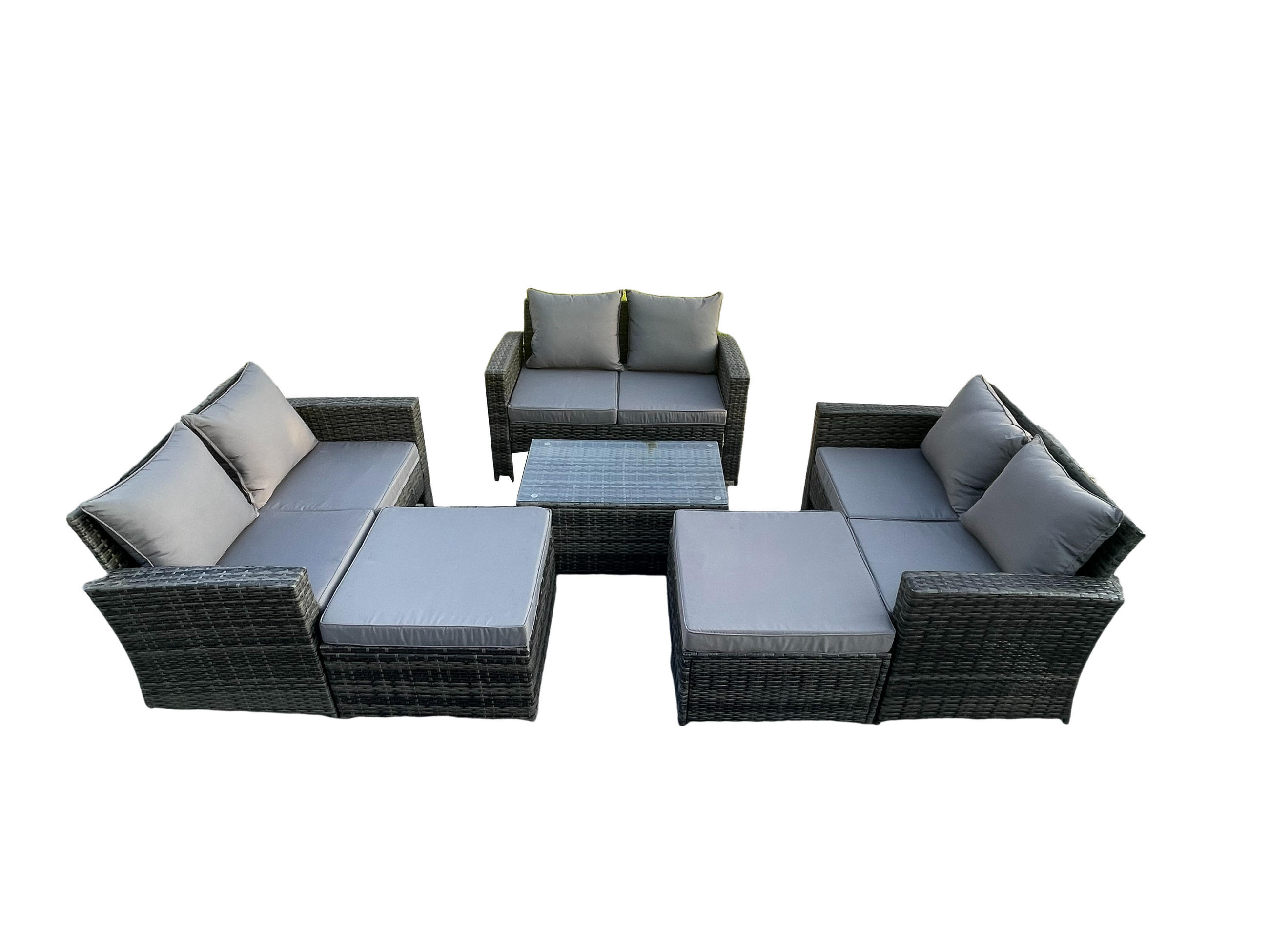 GARTENSOFA Hohe Rückenlehne Polyrattan Dunkelgrau 8-Sitzer - Dunkelgrau, Metall - Fimous