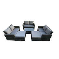 GARTENSOFA Hohe Rückenlehne Polyrattan Dunkelgrau 8-Sitzer - Dunkelgrau, Metall - Fimous