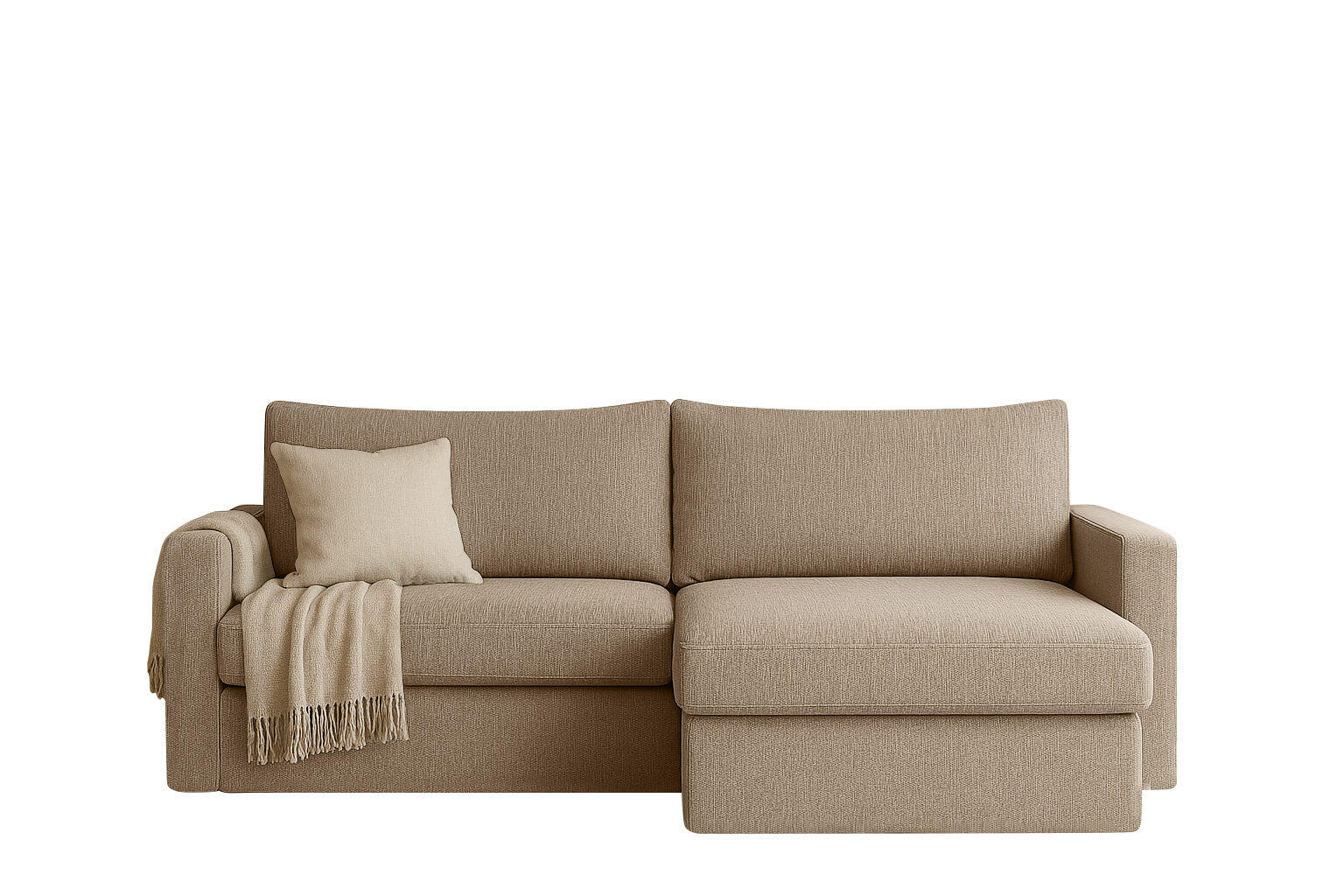 ECKSOFA Mit Schlaffunktion Und Bettzeugablage LUBEKA Stoff Faro Dunkelbeige Rechts - Cappuccino, Holz (224/147cm) - Kaiser Möbel