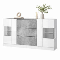 SIDEBOARD mit LED-Beleuchtung 140 x 35 x 75 cm Weiß Marmorlook - Weiß, Glas (140/75/35cm) - Meubliv