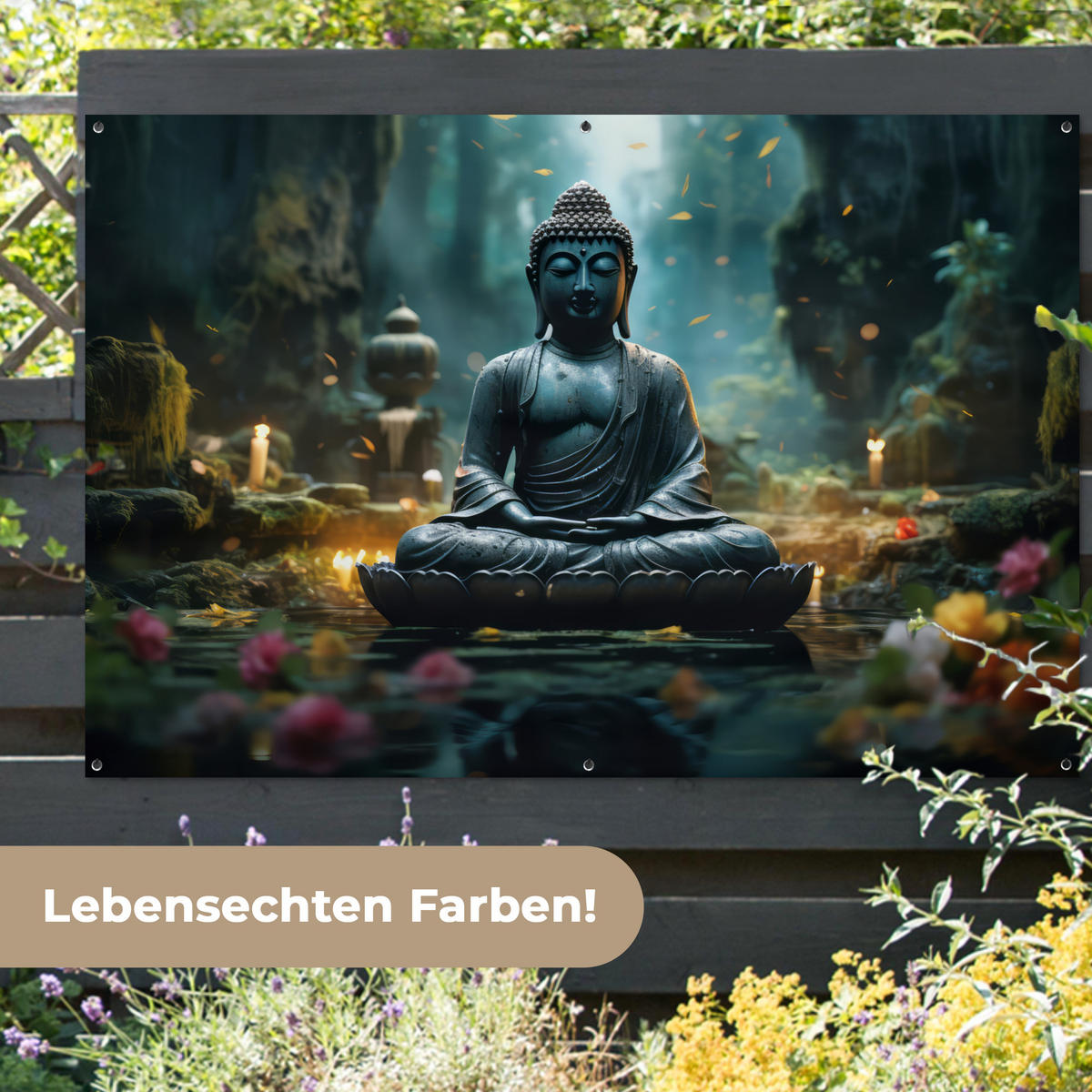 ZAHRADNÍ PLAKÁT Buddha - Socha - Buddha - Zen - Umění - Buddha 180x120 cm - tmavě šedá, plast (180/120/0.2cm) - OnlyWow