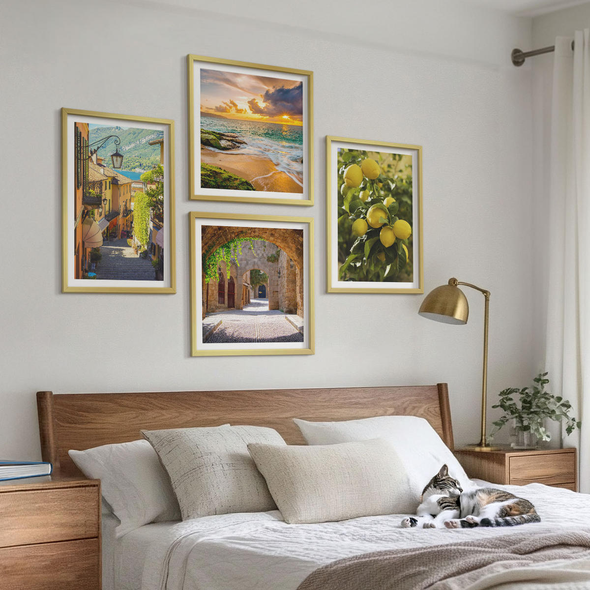 BILDER SET 4er Set - 50x50 cm & 40x60 cm Goldrahmen - Malerische Straßen am Meer, Strand - Goldfarben, Kunststoff (50/50cm) - TULUP