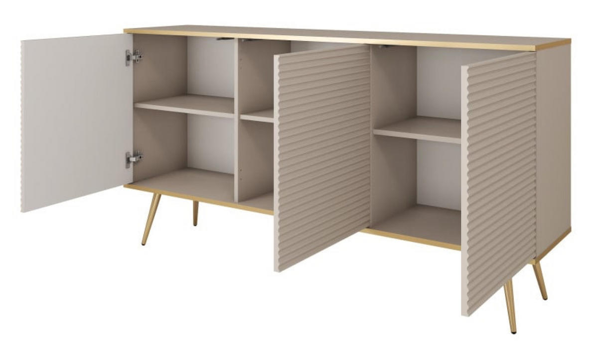 SIDEBOARD Beige POLO Mit Gerillten Fronten Auf Hohen Goldenen Beinen - Beige, Holzwerkstoff (160/85/39cm) - Sepro Meble