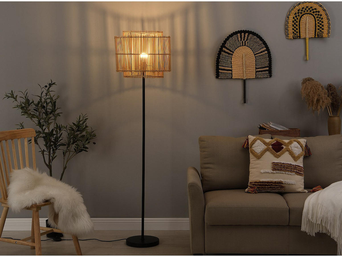 STEHLAMPE - 40 cm x 40 cm - holz - schwarz, naturfarben hell Parana - Schwarz/Naturfarben, Holz/Metall (40/40/157.5cm) - Vente-Unique