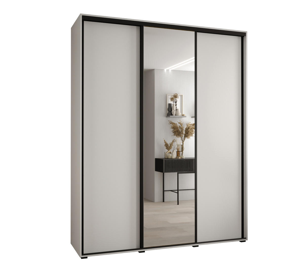 SCHWEBETÜRENSCHRANK 235,2/200/45 3-türig - Schwarz/Weiß, Holz/Metall (200/235/45cm) - Abiks Möbel