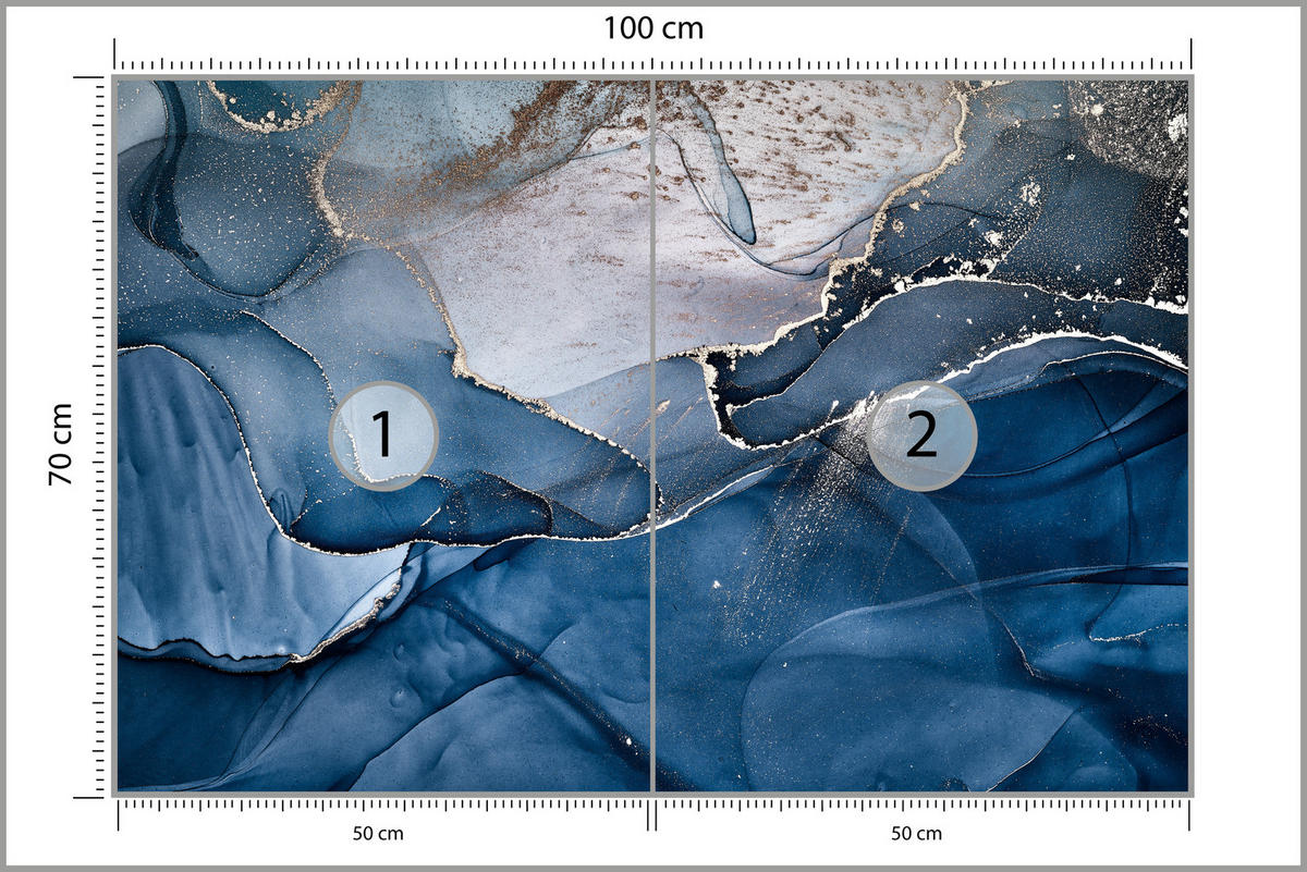 FOTOTAPETE für Badezimmer Blauer Marmor Gold Modern 100x70 - Blau/Goldfarben, Papier (100/70cm) - Muralo