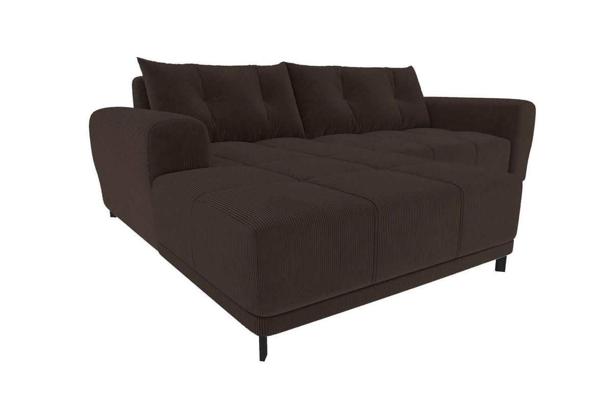 ECKSOFA Massimo Cordstoff Braun inkl. Schlaffunktion Links - Schwarz/Braun, Textil/Metall (246/177cm) - 99rooms
