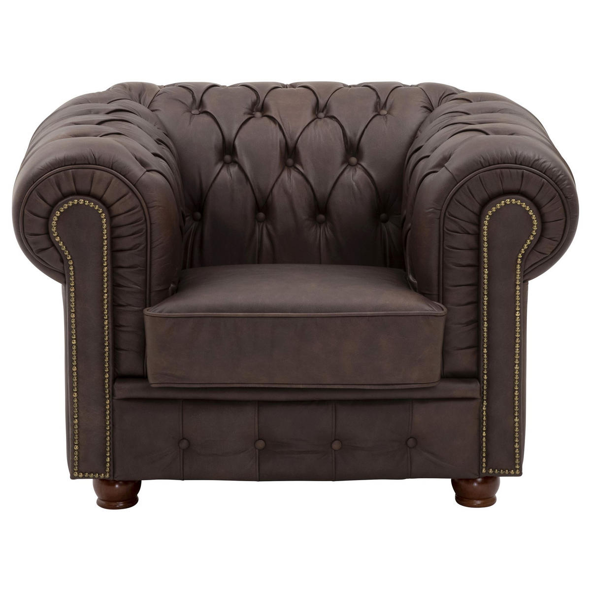 CHESTERFIELD-SESSEL Kath Echtleder (Antikoptik) braun - Braun, Leder (110/74/98cm) - 58aufmkessel