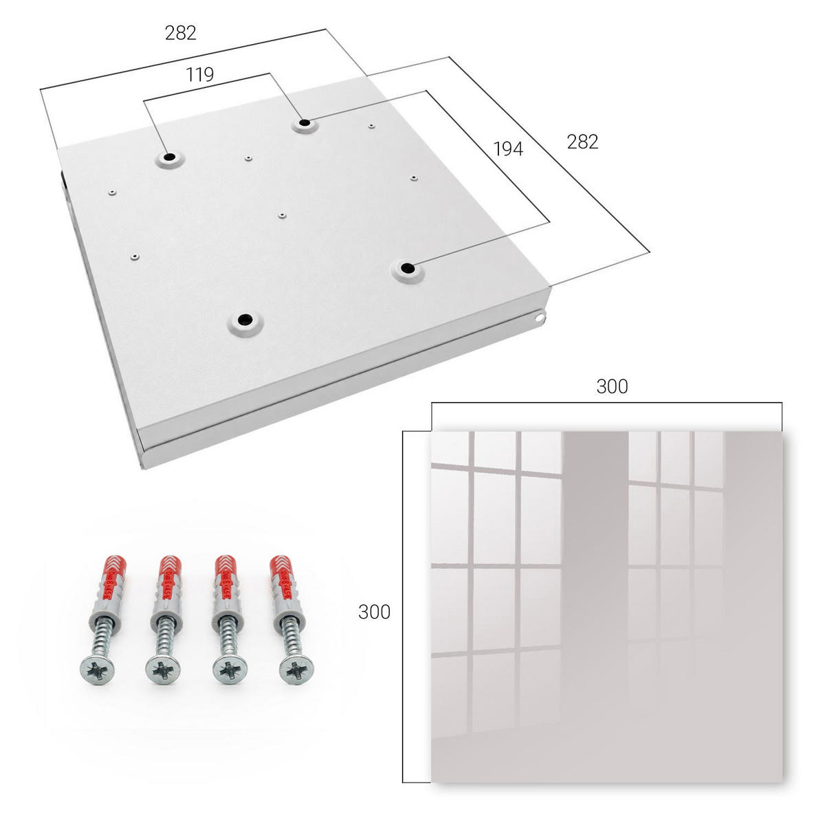 SCHLÜSSELBOX Weiß 30x30 cm – Türöffnung nach rechts - Aschgrau - Grau, Metall (30/30/5cm) - TULUP