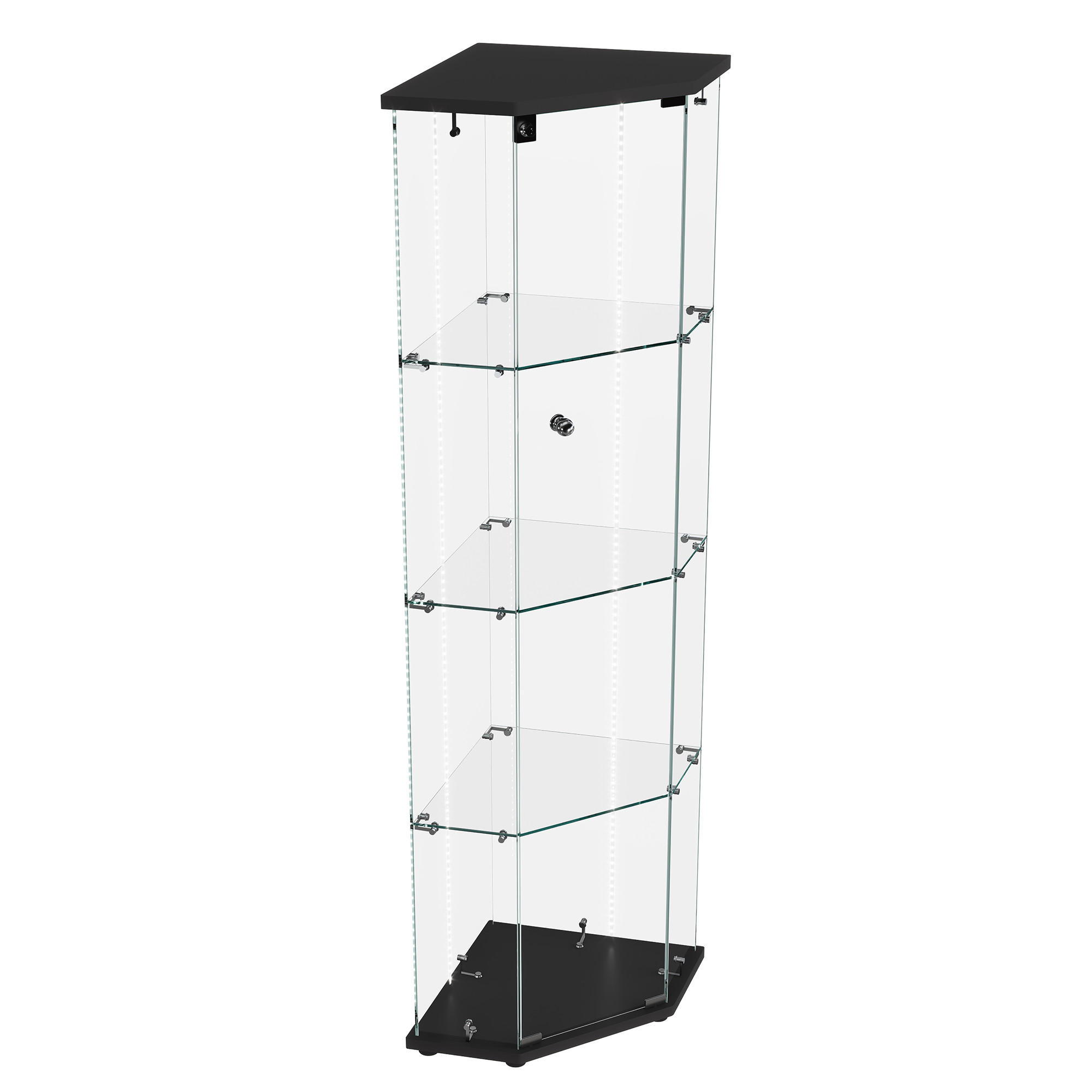 GLASVITRINE freistehend LED 1 Tür Schloss Glas schwarz - Schwarz, Holz (60/162/40cm) - LEBENLANG