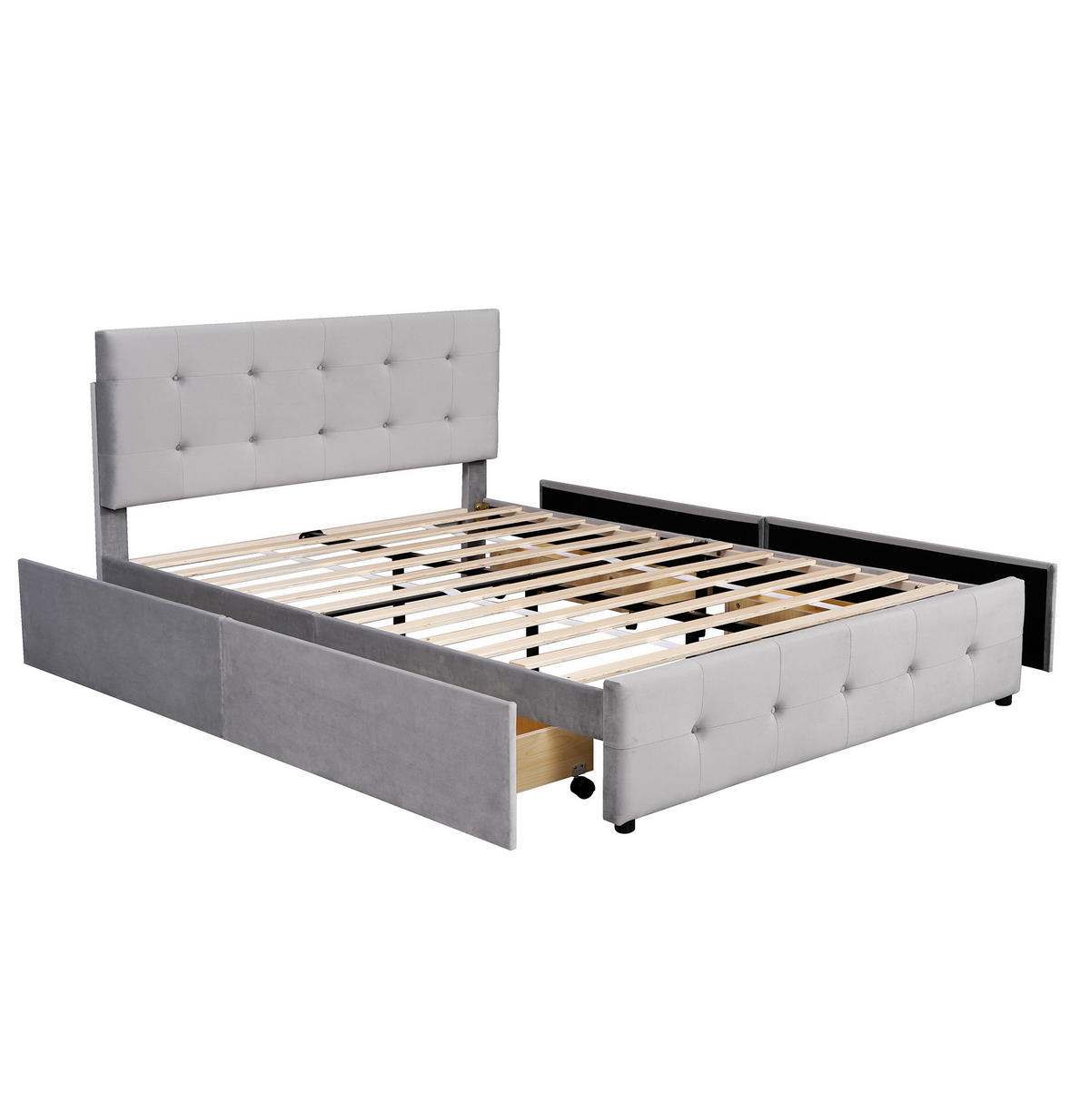 POLSTERBETT 140/200 cm mit 4 Schubladen und gepolstertem Kopfteil in Grau - Grau, Textil (140/200cm) - BEAOK