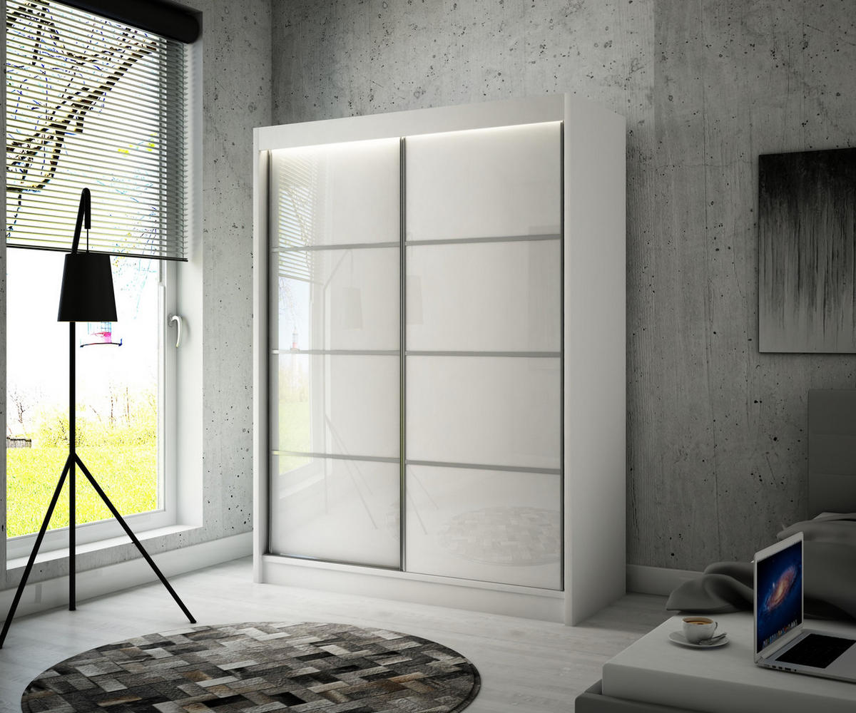 KLEIDERSCHRANK PEKA III mit LED - 150 cm - Weiß - Weiß, Holzwerkstoff (150/215/61cm) - ALTDECOR
