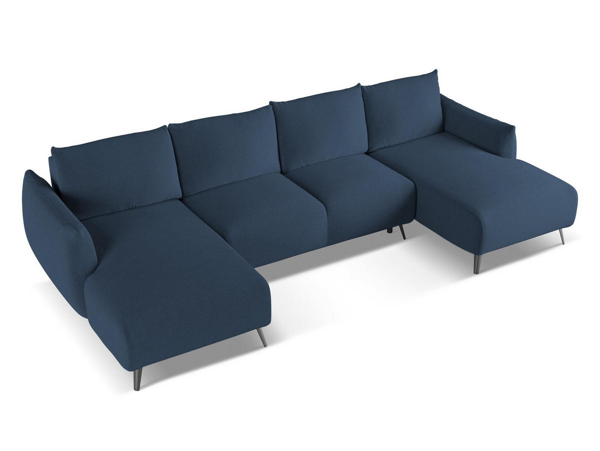 WOHNLANDSCHAFT Chenille Stoff Blau - Blau/Schwarz, Textil/Metall (317/86/162cm) - Makamii