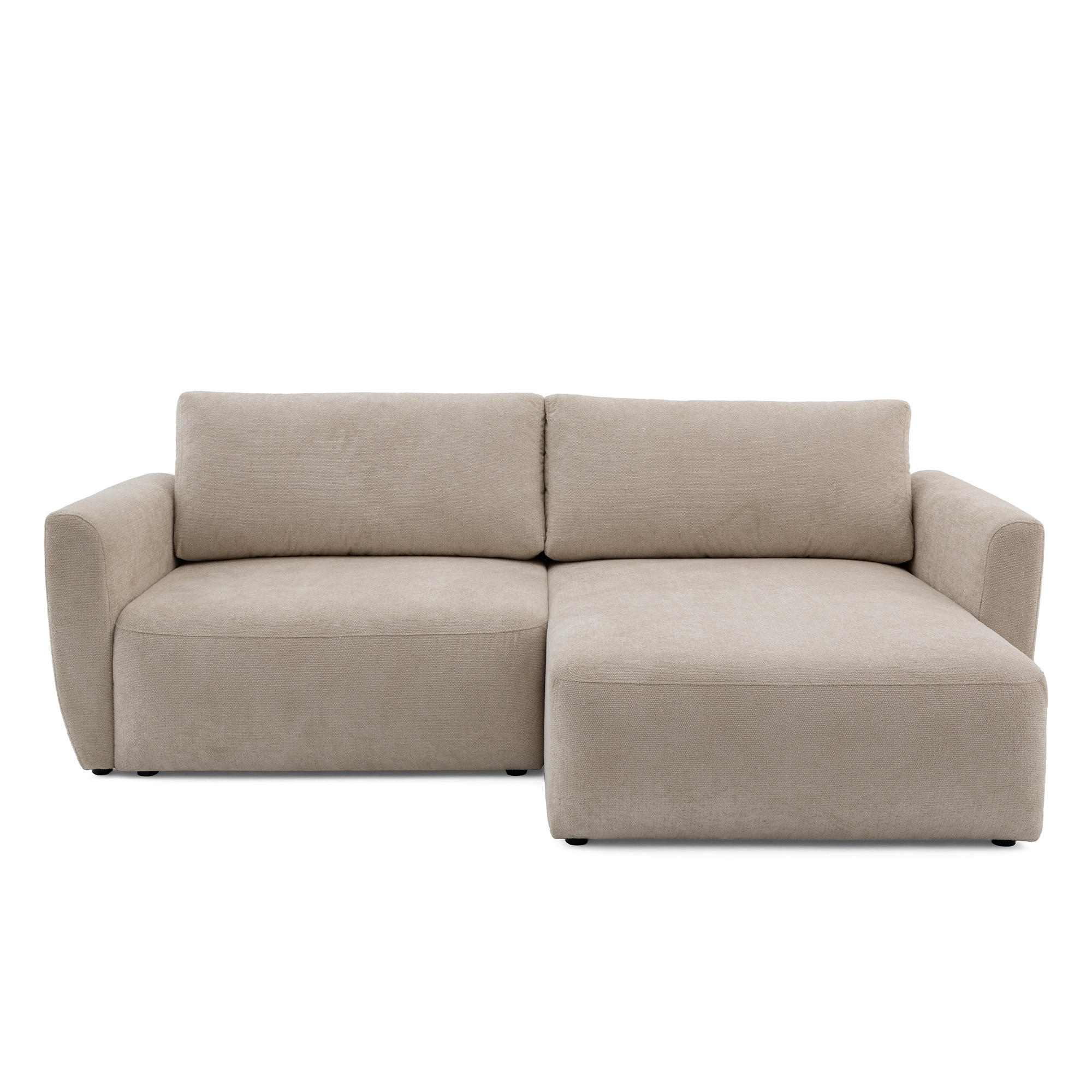 ECKSOFA BELLA L Rechts mit Schlaffunktion 140x205 Velours Beige - Beige/Schwarz, Holz/Kunststoff (165/230cm) - Muffo