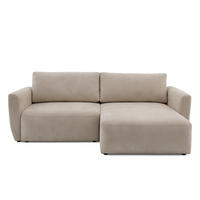 ECKSOFA BELLA L Rechts mit Schlaffunktion 140x205 Velours Beige - Beige/Schwarz, Holz/Kunststoff (165/230cm) - Muffo