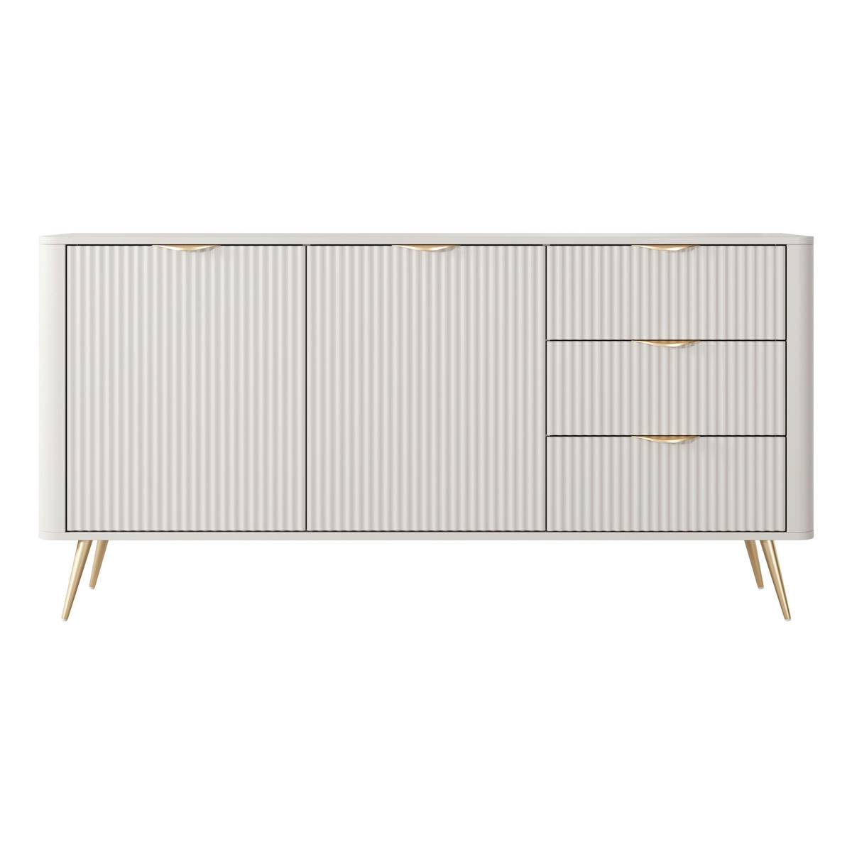 SIDEBOARD LEKNES KOM2 Reliefierte Fronten aus MDF-Platte Beige Beige - Beige, Glas/Holzwerkstoff (163/81/38cm) - Komodee
