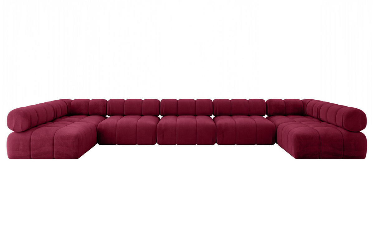 WOHNLANDSCHAFT modulares Sofa Garvo-U3 - 475x190x70 cm Bordeauxrot Velours - Bordeaux, Holzwerkstoff/Textil (475/70/190cm) - ALTDECOR