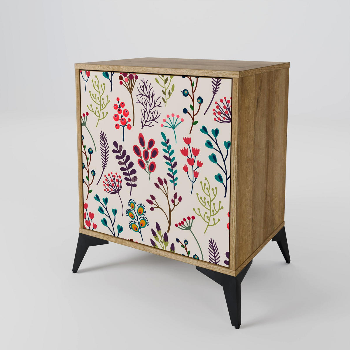SIDEBOARD AUTUMN SUNDRIES, Eichefarben, 57,5x42x67,5 cm, Schwarze Metall-Rahmenfüße - Eichefarben/Multicolor, Holzwerkstoff/Metall (57.5/67.5/42cm) - SpaceRebels