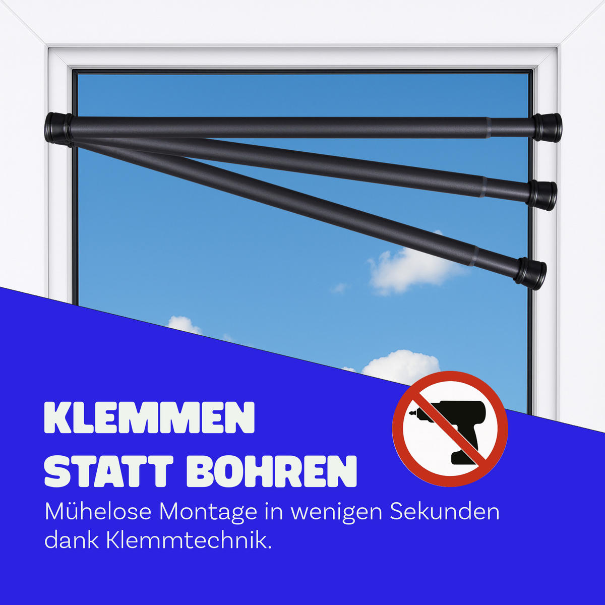 VERSTELLBARE Vorhangstange - Spannstange zum Klemmen Schwarz Ø22/25 mm 120-210 cm - Schwarz, Metall (120cm) - Bestlivings