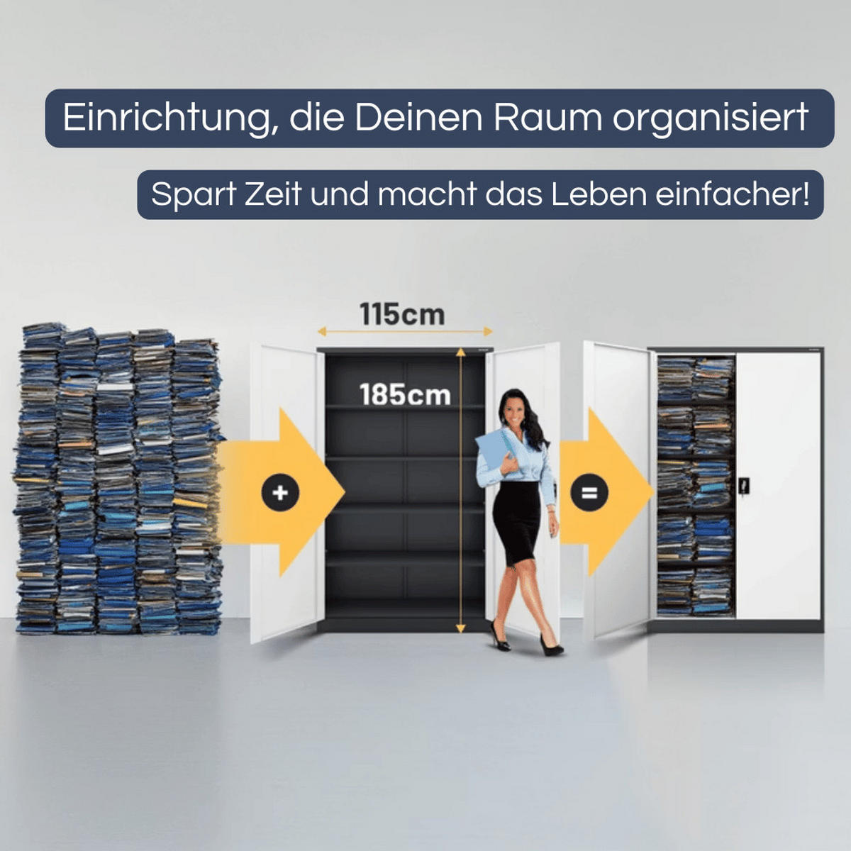 AKTENSCHRANK abschließbar KADO mit Flügeltüren 185x115x40cm Anthrazit-Weiß - Anthrazit, Metall (115/185/40cm) - DELUKE