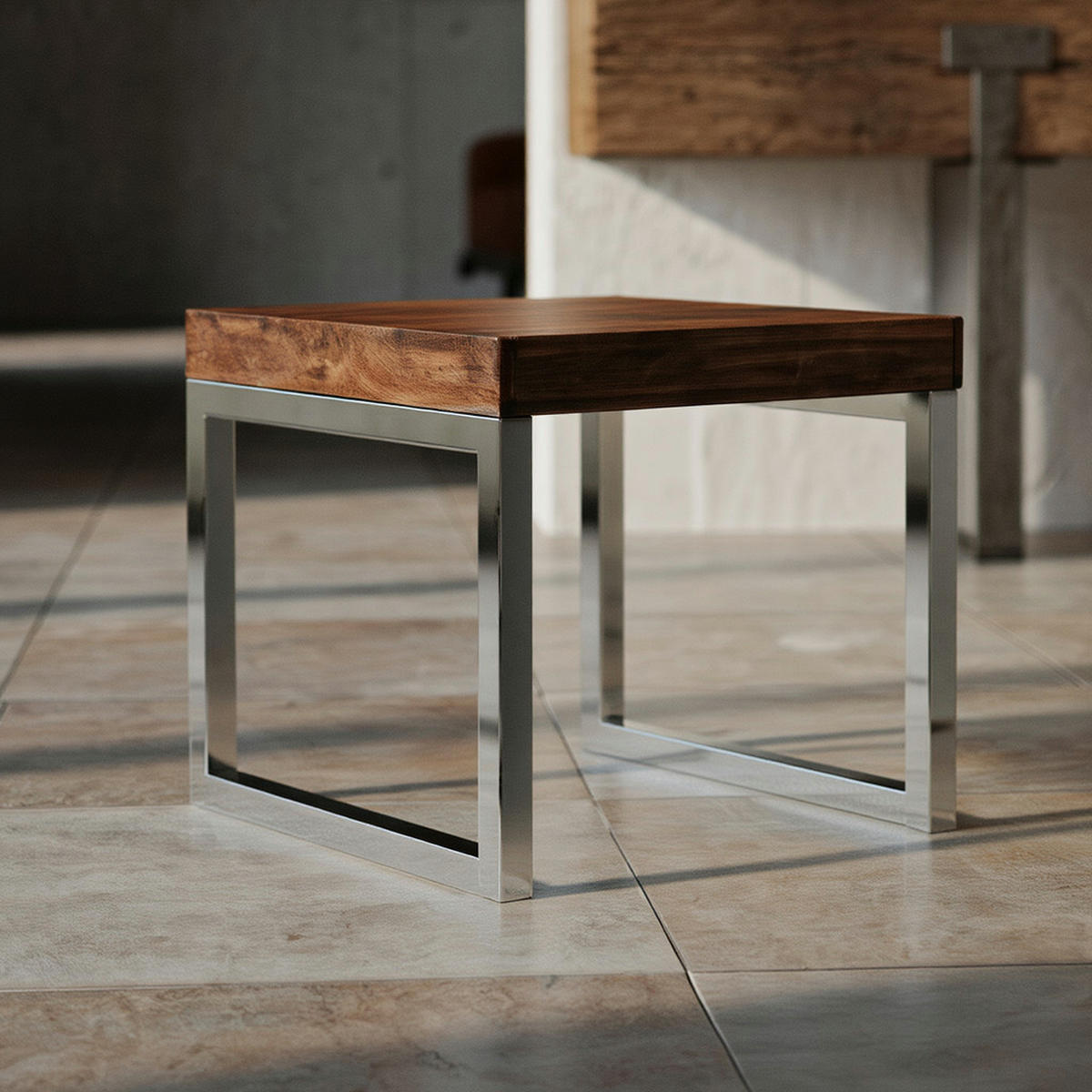 COUCHTISCH Massivholz Metallgestell Pflegeleicht, Braun 45x45x40 cm - Silberfarben/Braun, Holz/Metall (45/45/40cm) - KADIMA DESIGN