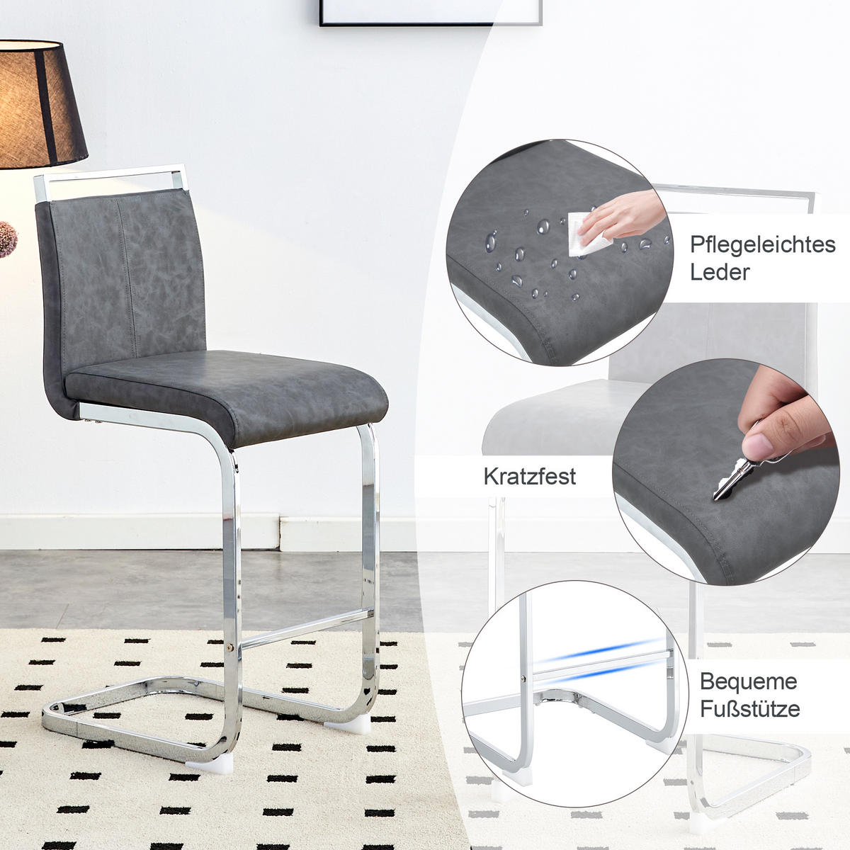 SCHWINGSTUHL DE-36484 2er Set mit PU-Bezug Dunkelgrau - Dunkelgrau, Metall (46.5/96.5/38.9cm) - ComfortXL