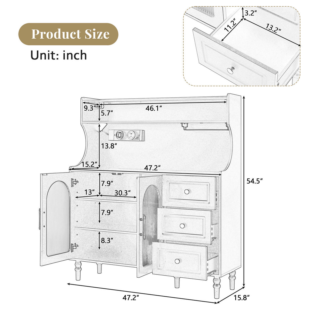 BUFFET 120/40/138,5 cm Weiß aus MDF mit Steckdose - Weiß, Holzwerkstoff (120/138.5/40cm) - OKWISH