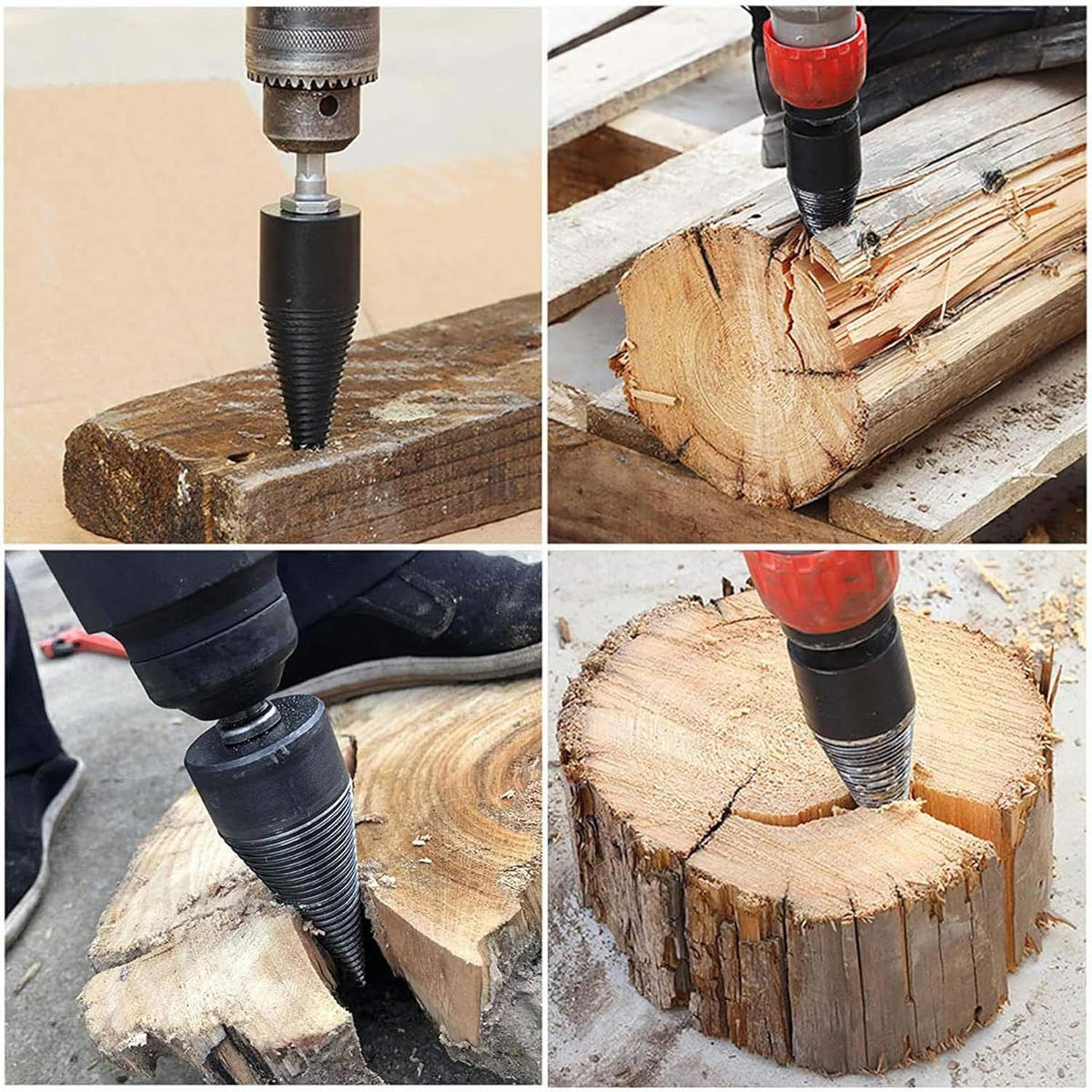 STECHBEITEL – zum Spalten von Holz – mit 3 Bohrern, 32 mm - Schwarz, Metall (9.2/3.2/1cm) - DCA