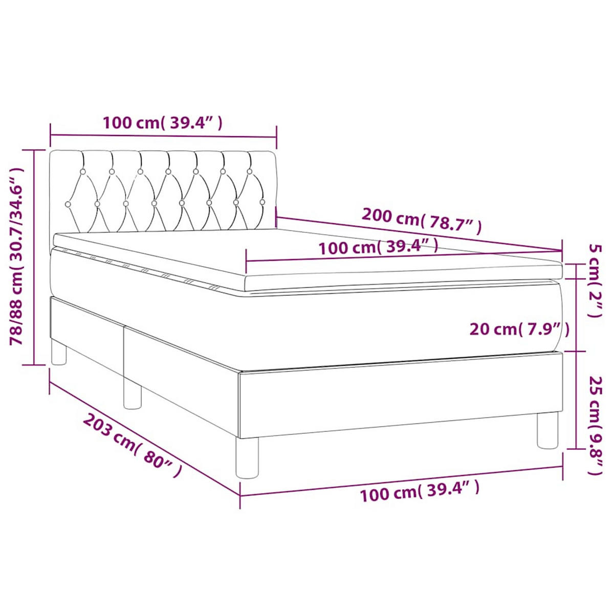 BOXSPRINGBETT 100/200 Cm Schwarz Samt - Schwarz, Textil (100/203cm) - vidaXL