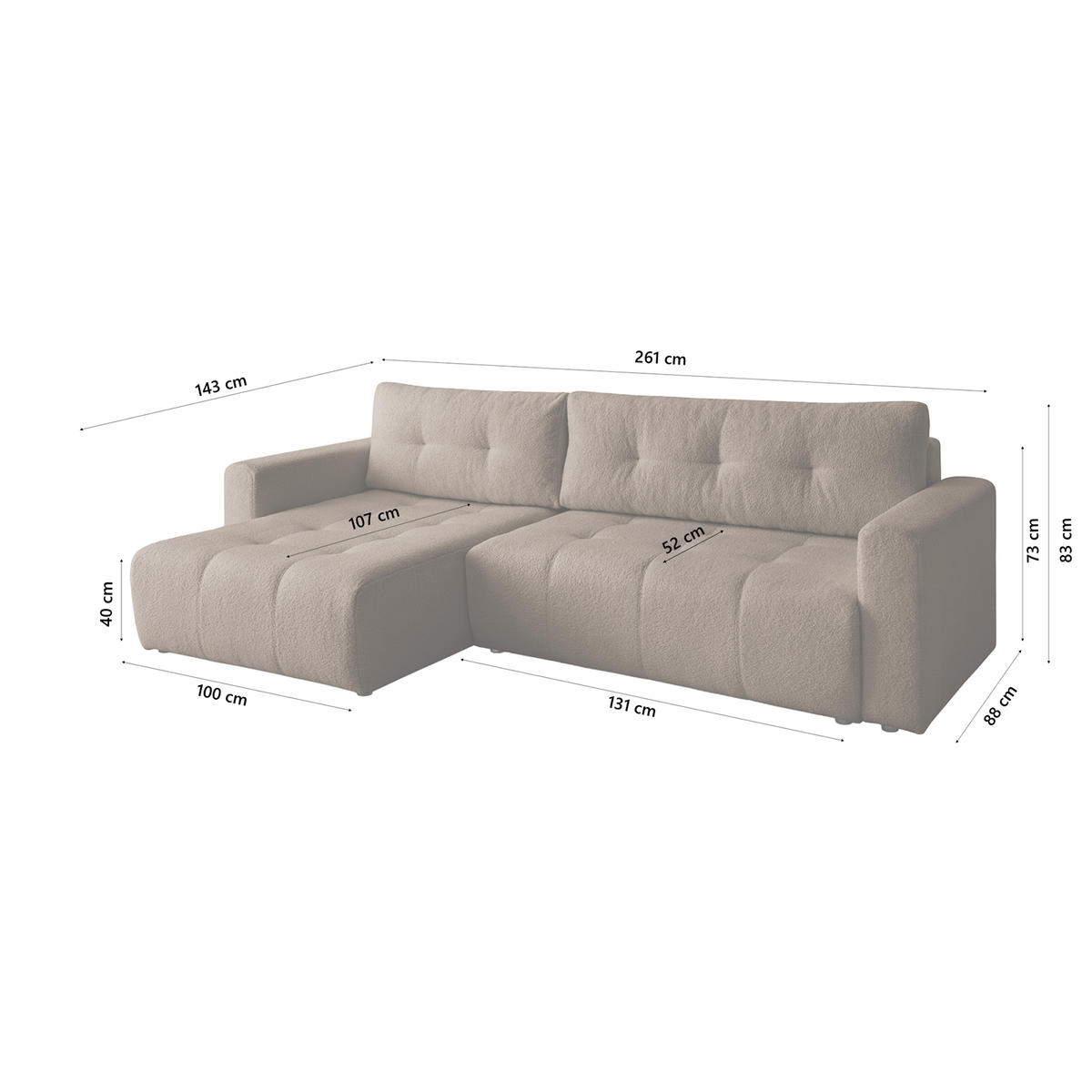 ECKSOFA WALONGO mit Schlaffunktion, Braun - Braun, Textil (261/143cm) - Fedve
